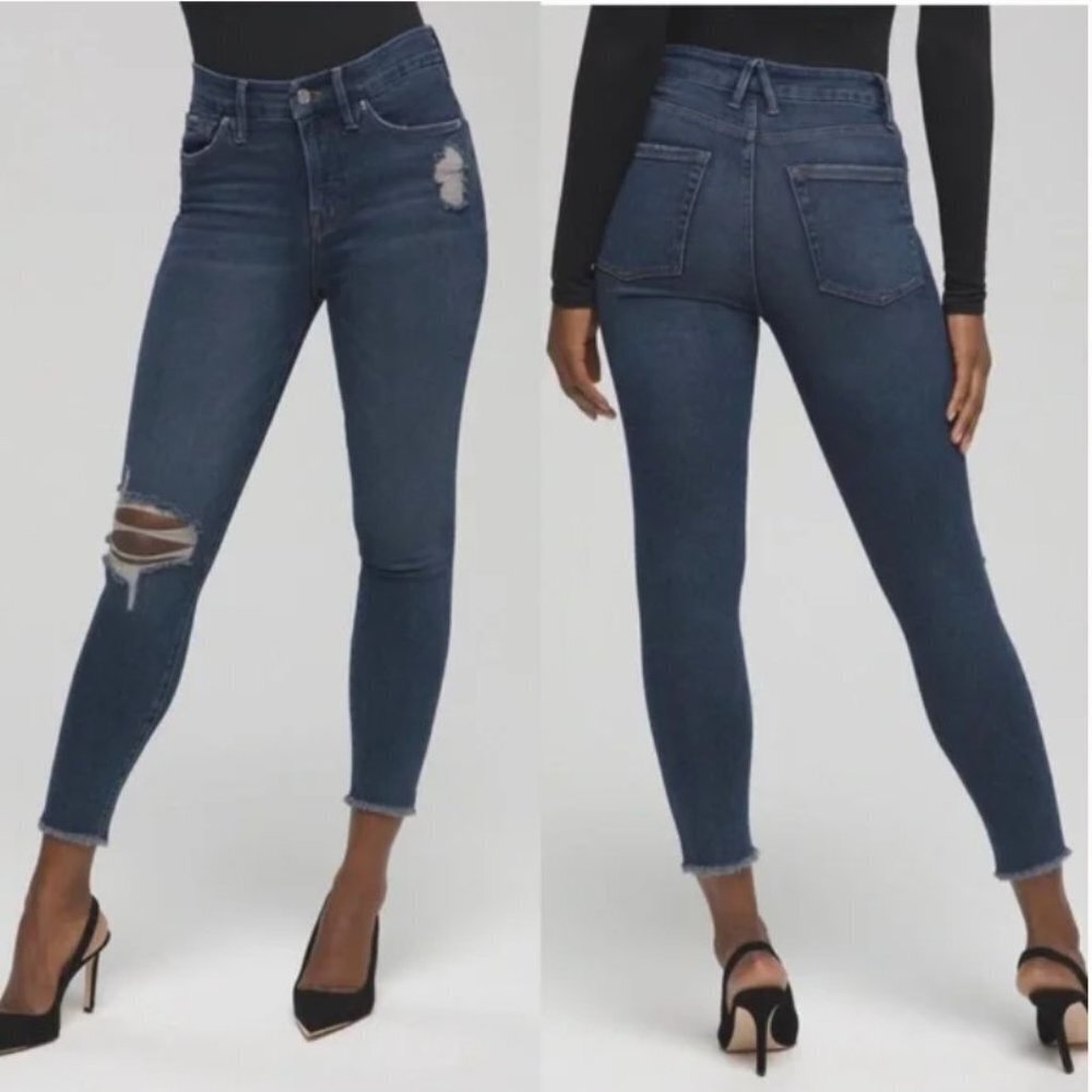 Good American Good Legs Crop Fray Hem in Blue521